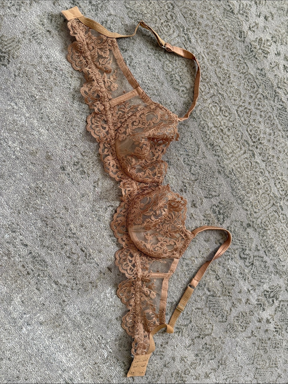 Sheer Lace Underwire Bra in Dusty Brown